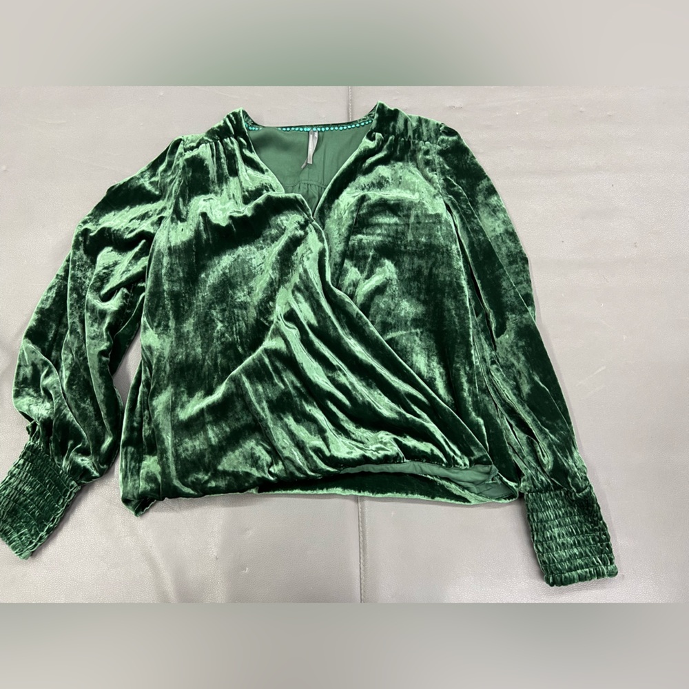 Anthropologie Emerald Velvet Blouse